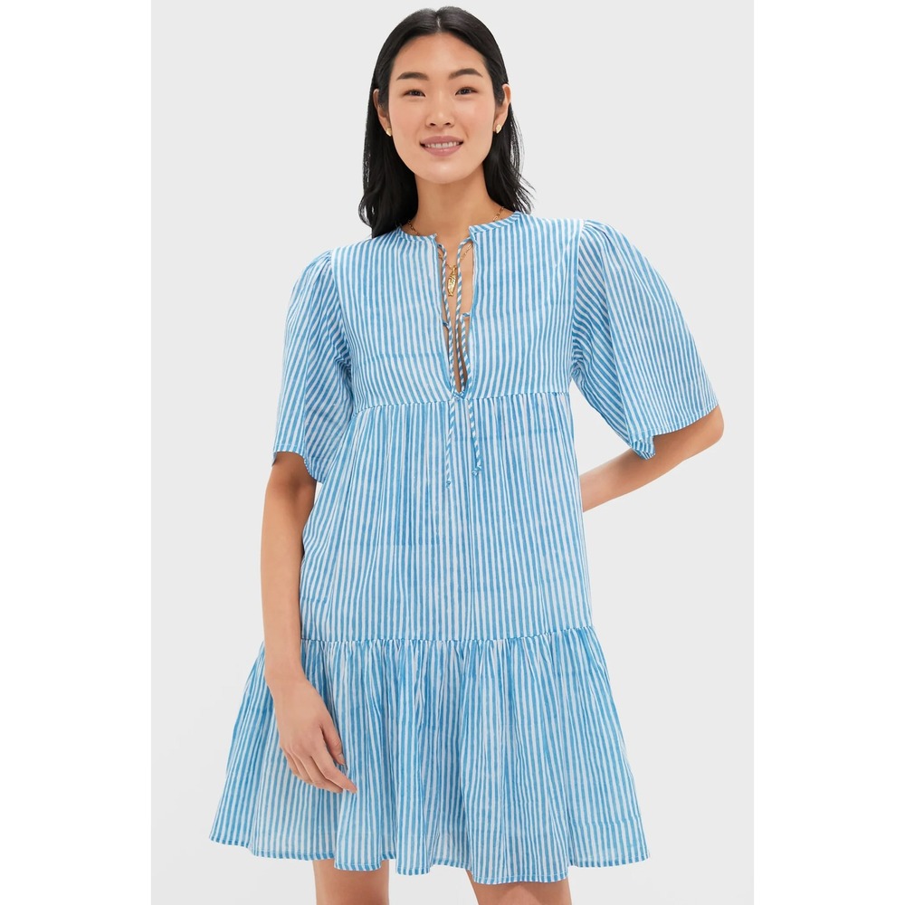 Emerson Fry India Collection Women Isla‎ Dress M/L Blue Stripe Organic Cotton